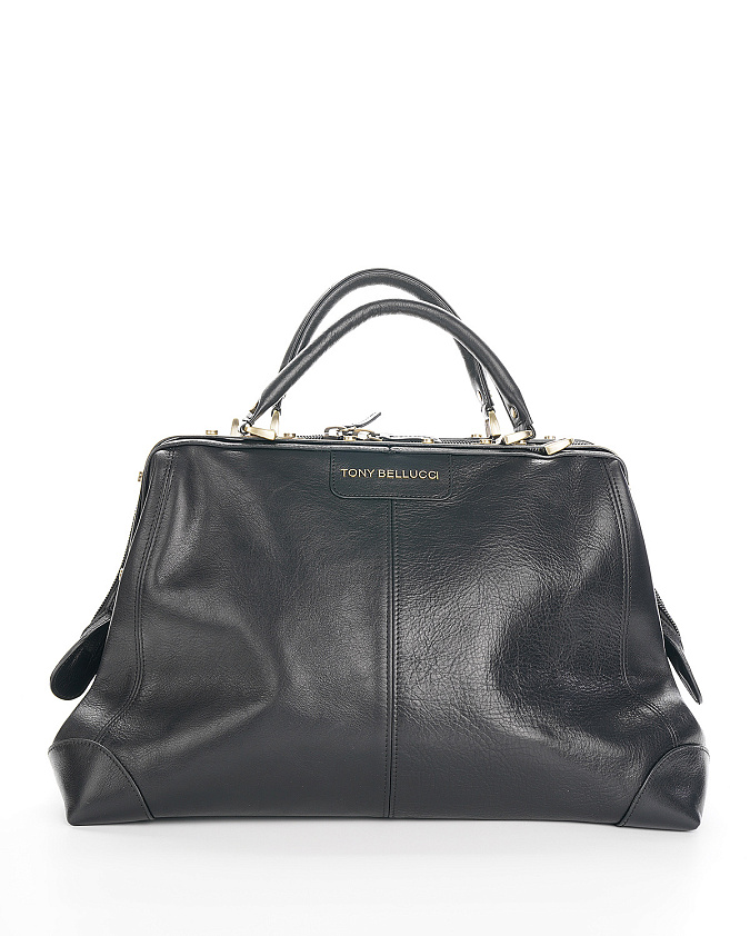 Саквояж натуральная шлифованная кожа в черном цвете от бренда Tony Bellucci kr-01 Black 